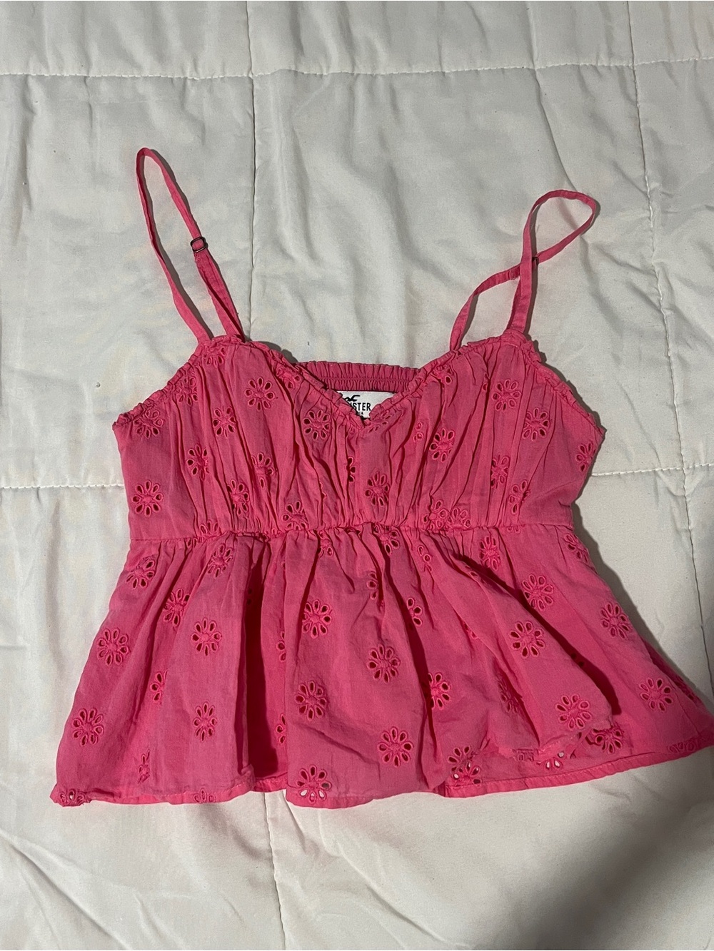 Hollister Bright Pink Eyelet Crop Top
